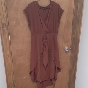 SHEIN Asymmetrical Brown Wrap Dress